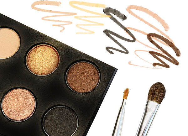 eyeshadow palette with nudes, brown, and gold